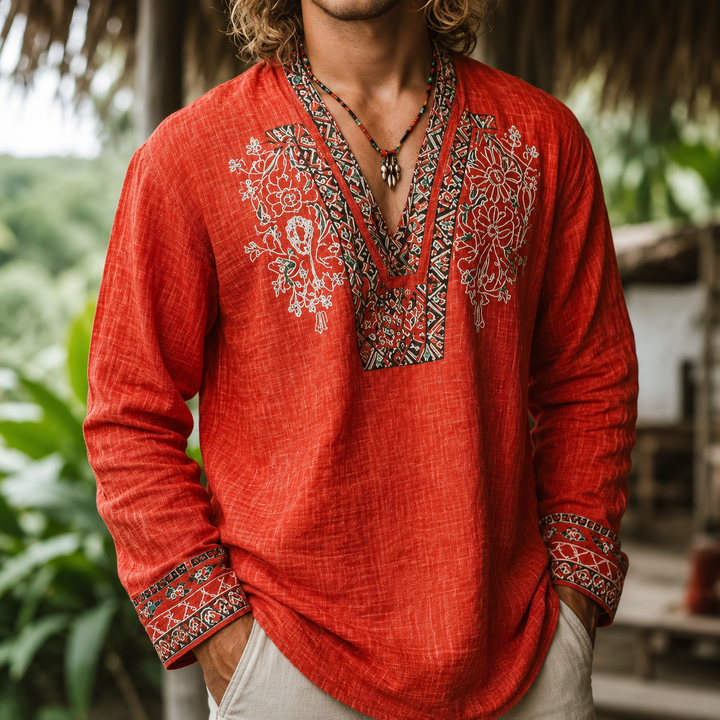 Tayson – Sommer Hemd Im Bohemian-Stil Mit Stickerei