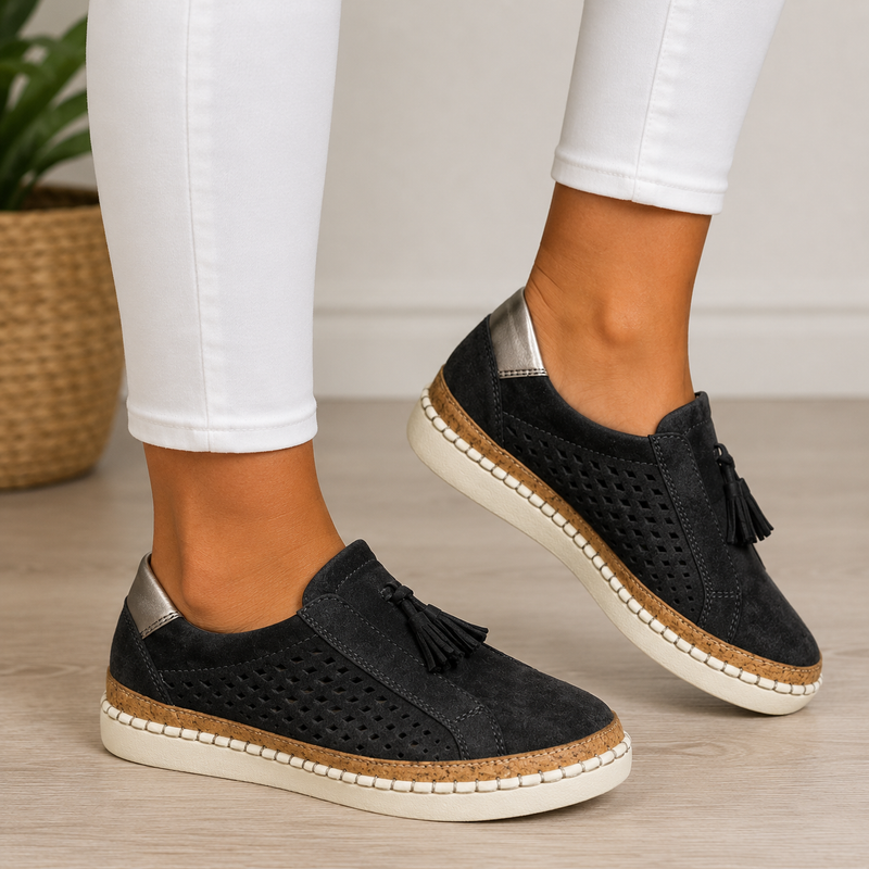 Sheyzina – Perforierte Slip On Loafer mit Quaste Und Plateau Sohle