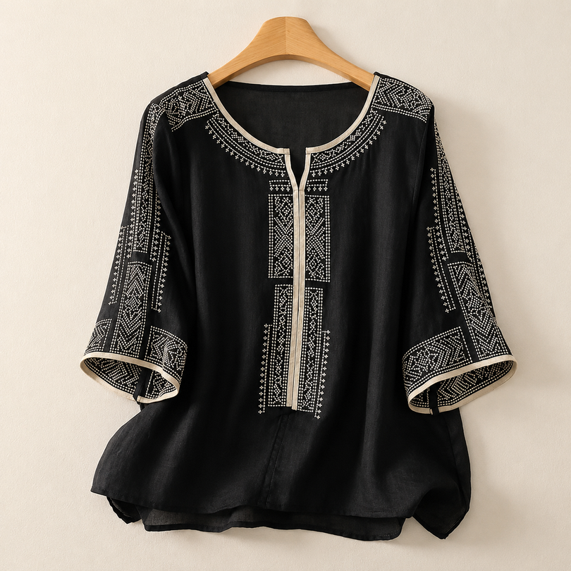 Zaanfi - Bestickte Leinen Bluse