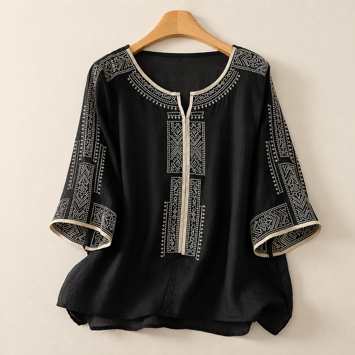 Zaanfi - Bestickte Leinen Bluse