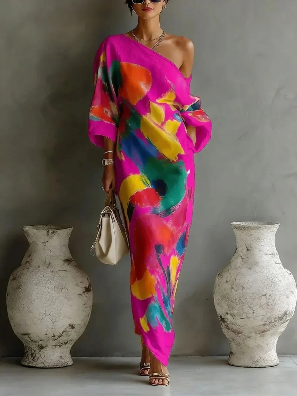 Lorrainen – Kunstvolles Ein-Schulter Maxikleid