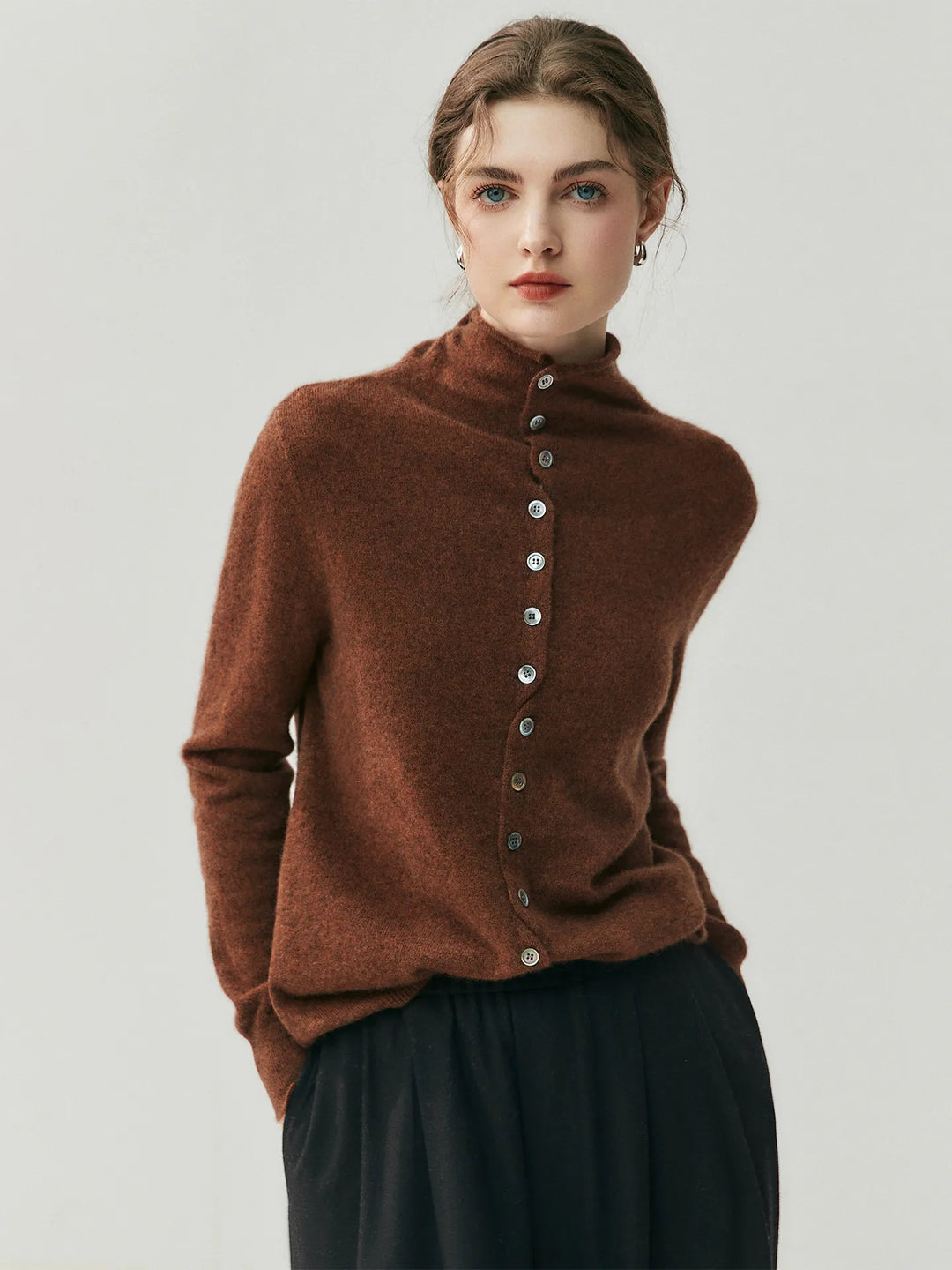Areum - Langärmelige Kaschmir Strickjacke Mit Knopfleiste