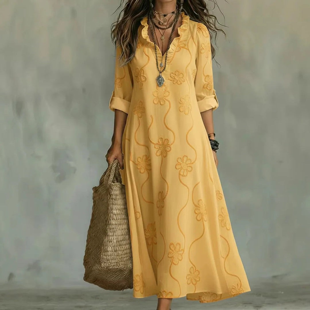 Alyxa – Langes Kleid Mit Blumenstickerei