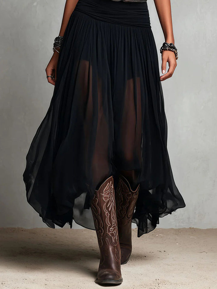 Odetta – Elegantes Maxikleid Aus Tüll Mit Gürtel