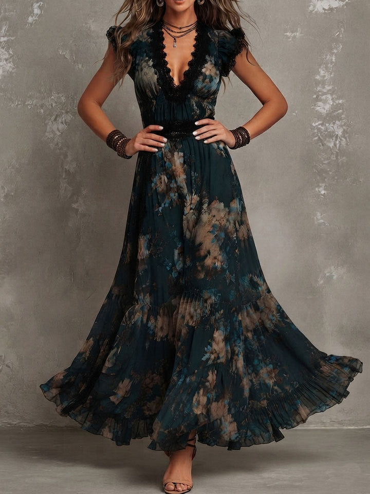 Alime – Maxikleid mit floralen Spitzenbesätzen
