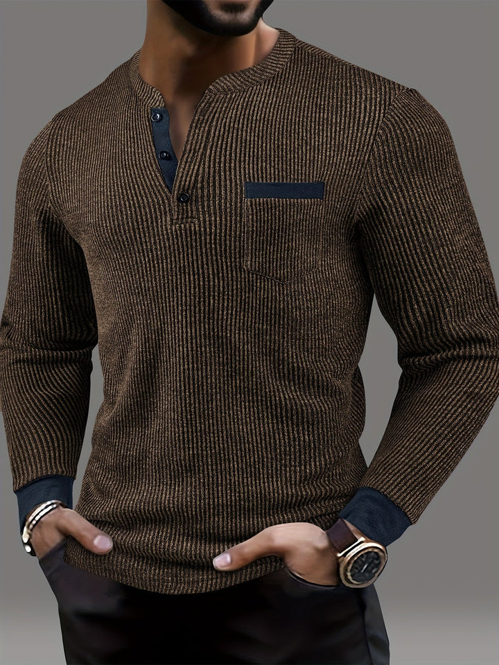 Deegan - Langärmliges Henley Hemd Mit Strukturiertem Gestreiftem Kragen