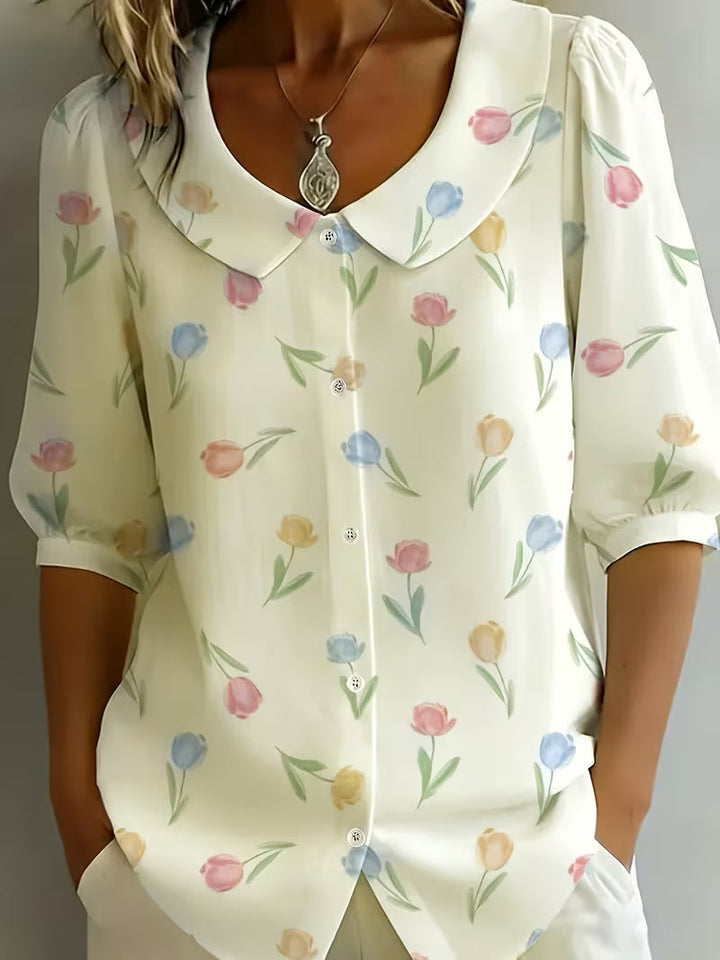 Alvique – Kurzarmbluse MIT Blumenmuster Am Kragen