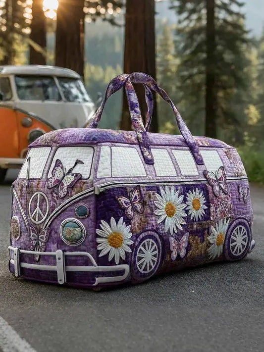RetroBloom – Gesteppte Reisetasche mit Vintage Wohnmobil Motiv