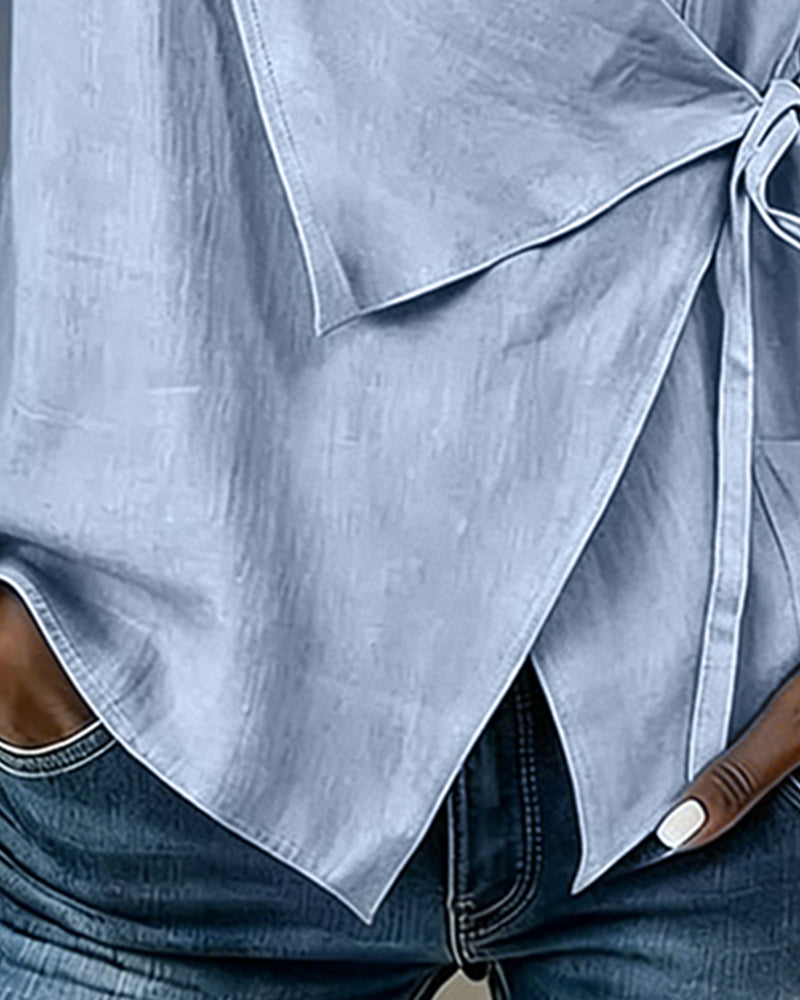 Anily – Schlichtes Wickel Tanktop Aus Baumwoll-Leinen
