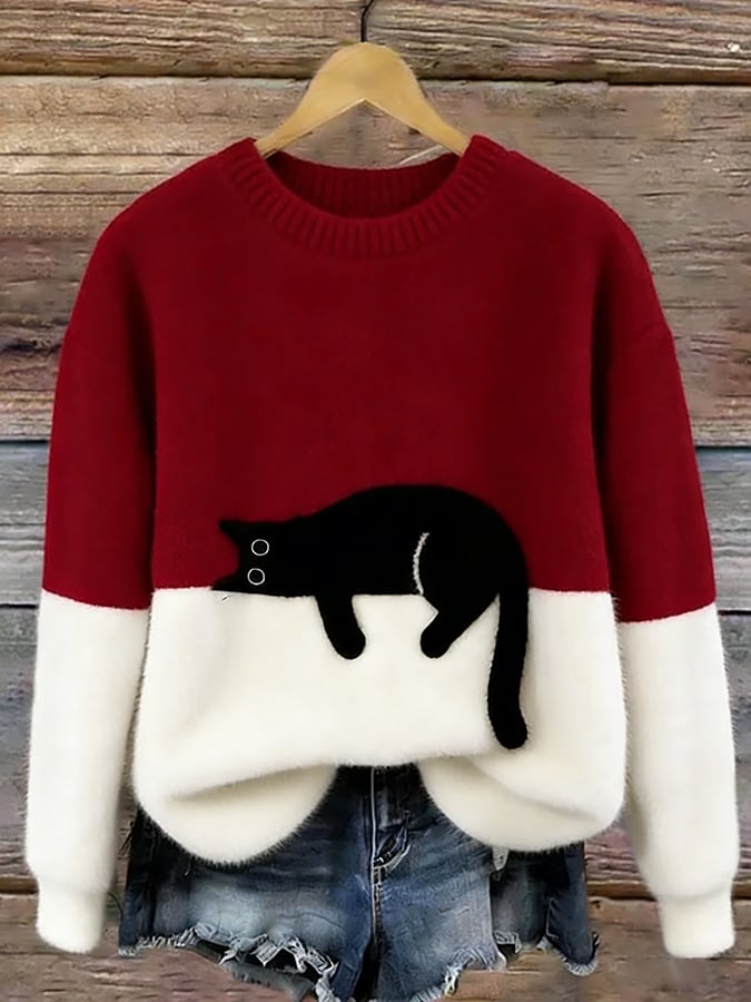 Aiste - Lässiger Pullover Mit Katzenmotiv