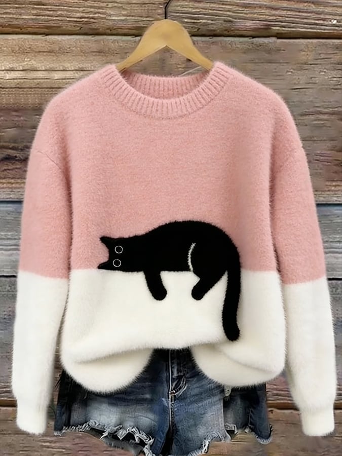 Aiste - Lässiger Pullover Mit Katzenmotiv