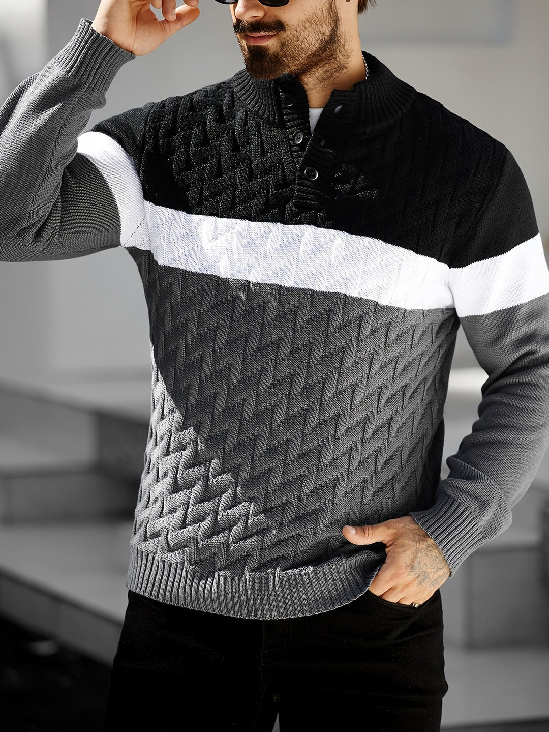 Lilfad - Lässiger Strick Pullover Mit Stehkragen