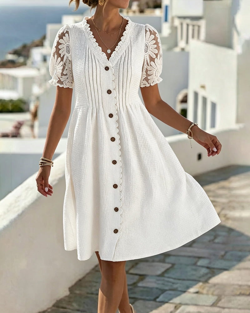 Deneke – Kleid Mit Ballonärmeln Und Spitzen Patchwork