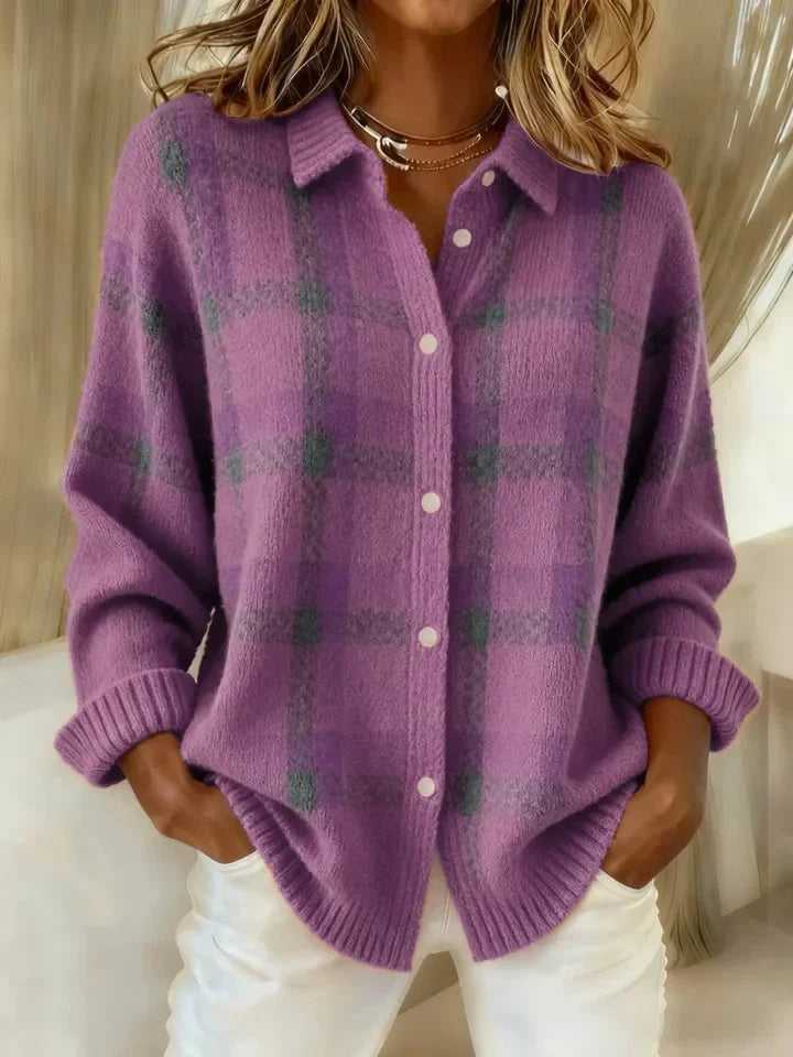 Anny – Lässiger Karierter Strickpullover Mit Knöpfen