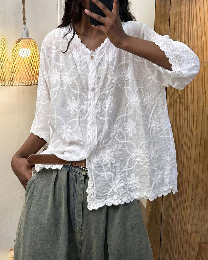 Guinwa – Spitzen Bluse Mit Dreiviertelärmeln