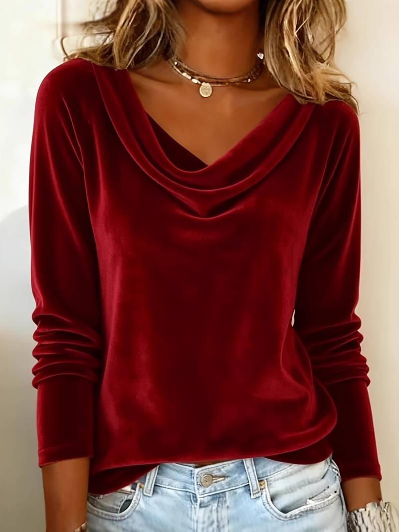 Ghania - Lässiges Langarm T-Shirt Mit V-ausschnitt