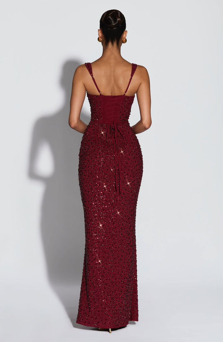 Rekina – Maxikleid Mit Pailletten Und Quadratischem Ausschnitt