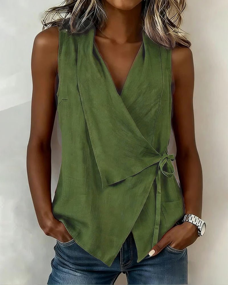 Anily – Schlichtes Wickel Tanktop Aus Baumwoll-Leinen