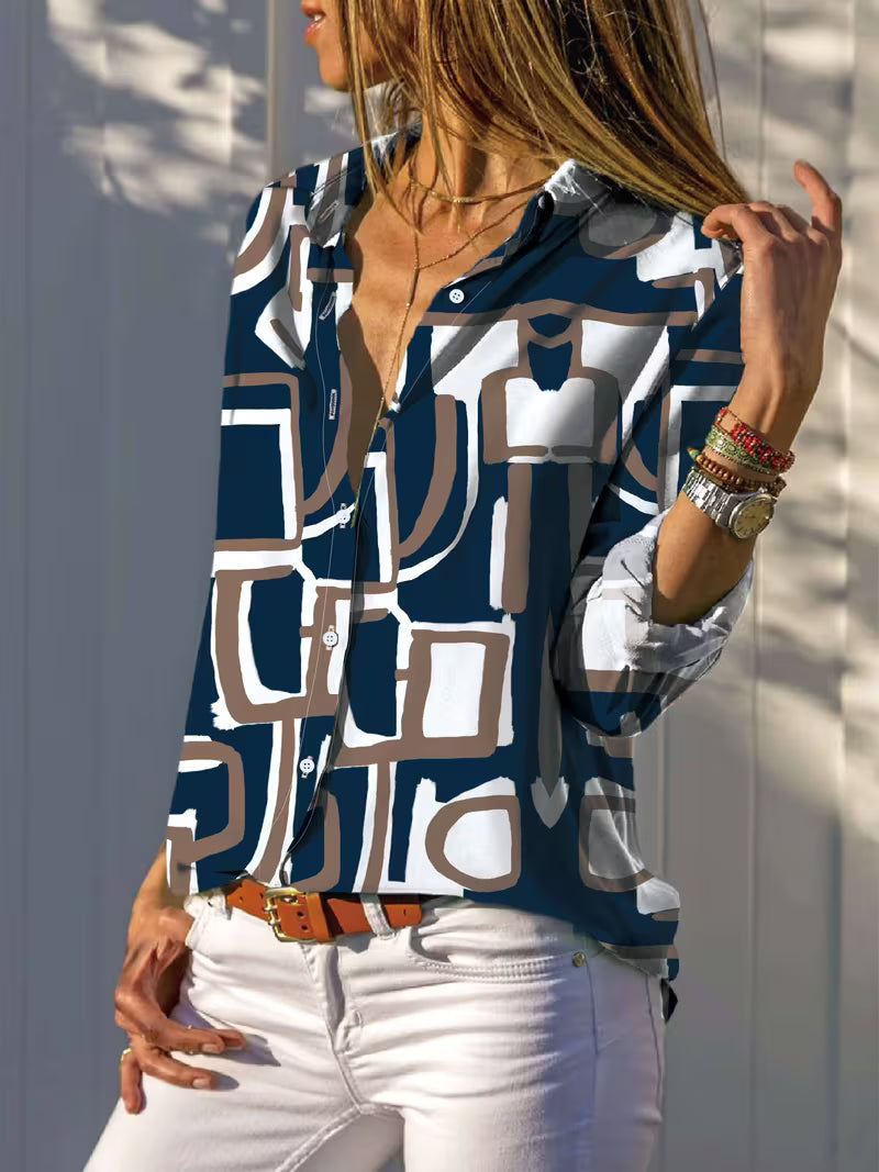 Fizana – Lässiges Chiffon-Hemd Mit Geometrischem Muster