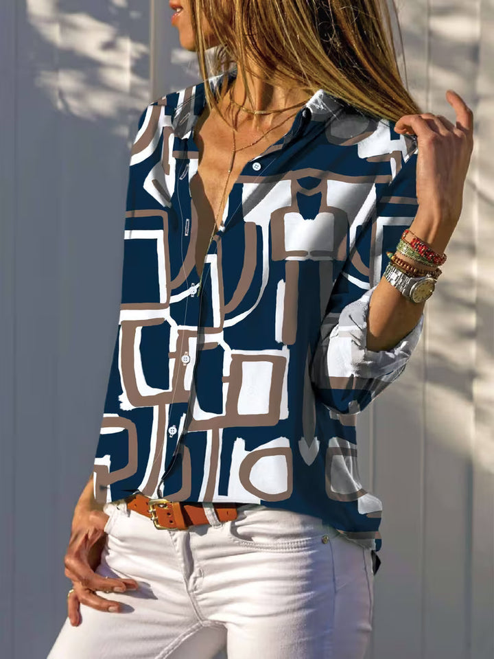Fizana – Lässiges Chiffon-Hemd Mit Geometrischem Muster