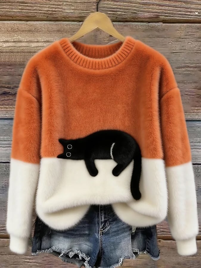 Aiste - Lässiger Pullover Mit Katzenmotiv