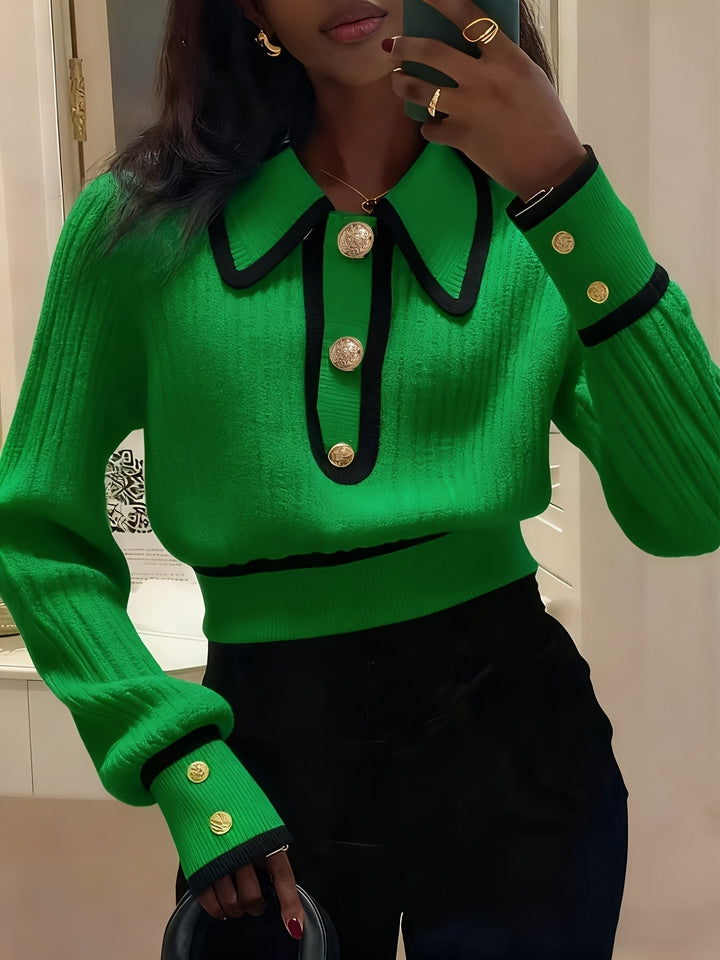 Dilnaz - Langärmeliger Pullover Mit Kontrastfarbenen Paspeln Und Knöpfen