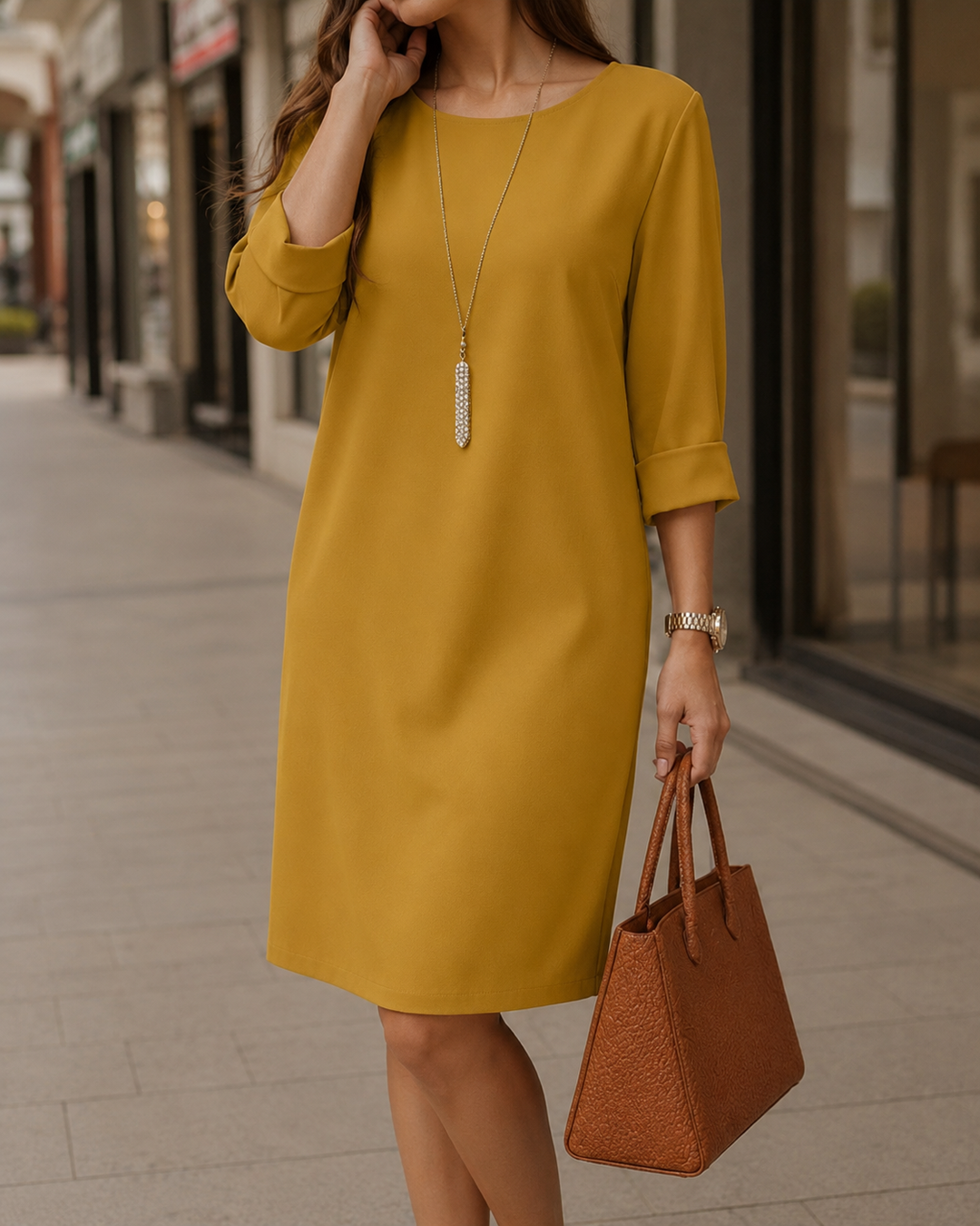 Huguette – Etuikleid mit Rundhalsausschnitt und Taschen