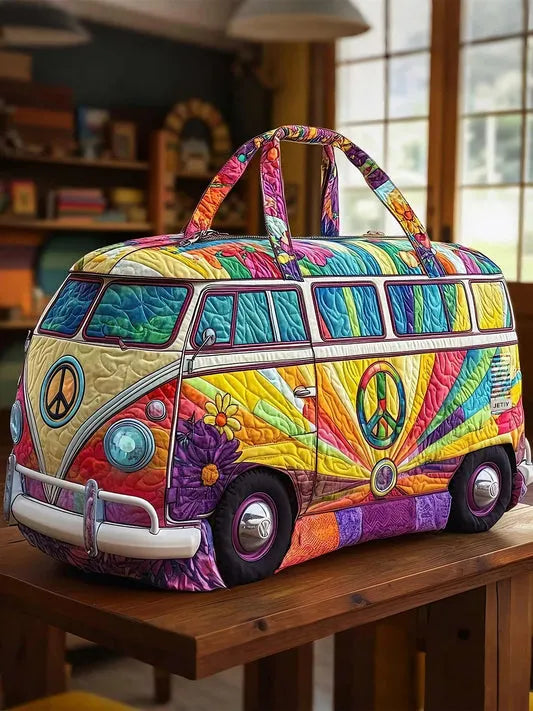 RetroBloom – Gesteppte Reisetasche mit Vintage Wohnmobil Motiv