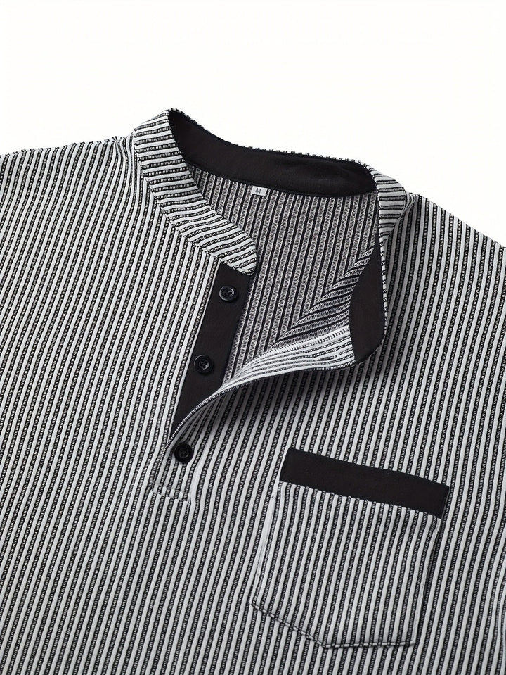 Deegan - Langärmliges Henley Hemd Mit Strukturiertem Gestreiftem Kragen