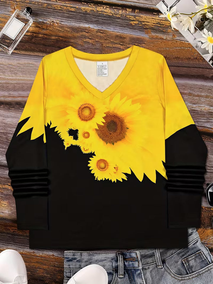 Olina – Langarm-oberteil MIT Sonnenblumenmuster