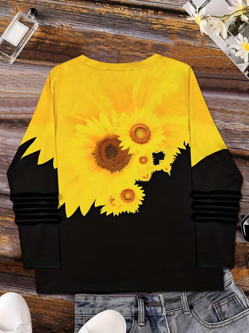 Olina – Langarm-oberteil MIT Sonnenblumenmuster