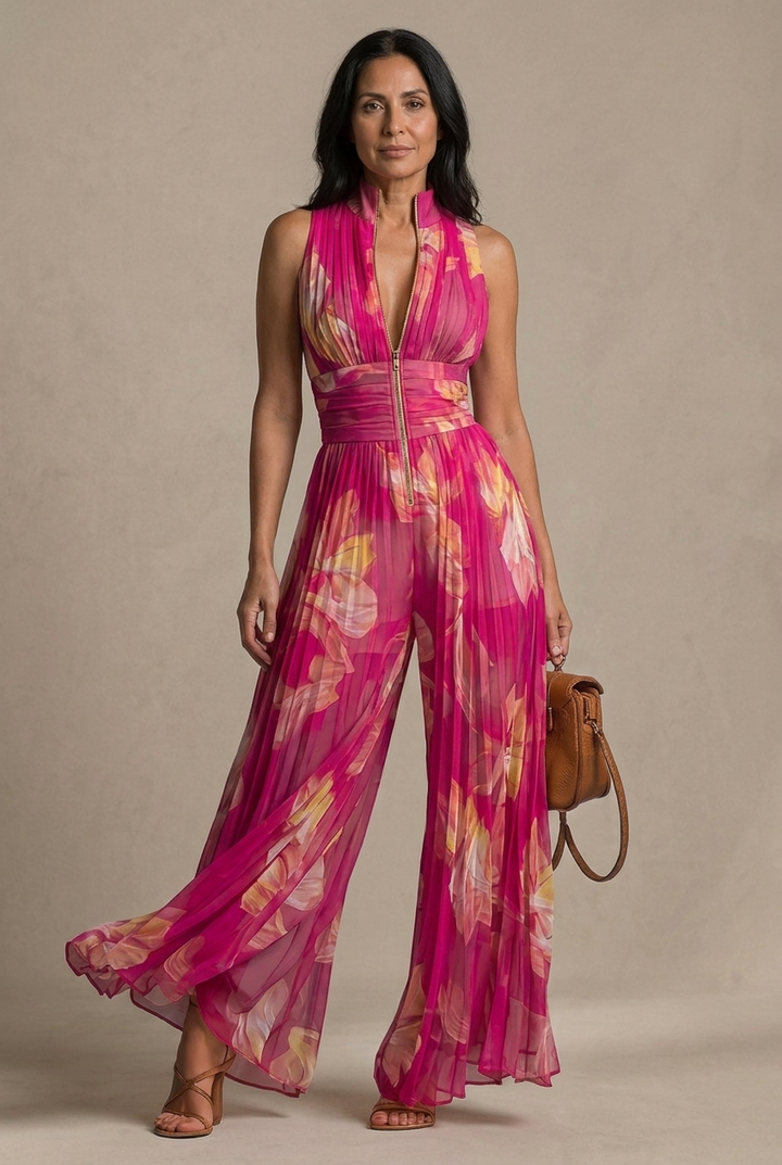 Lamai –  Eleganter, plissierter Jumpsuit mit Neckholder und weitem Bein
