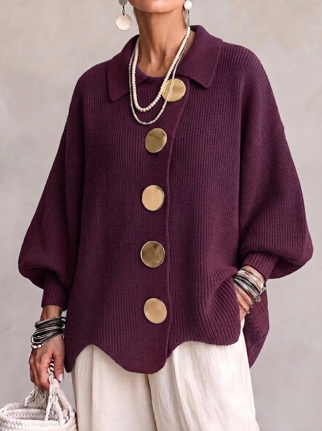 Shiryl – Langärmelige Strickjacke mit Kragen Und Knopfleiste