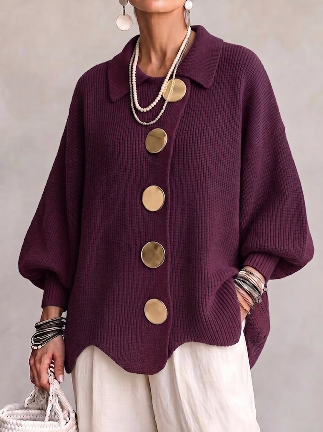 Kizzi – Übergröße-Strickjacke Mit Goldenen Knöpfen