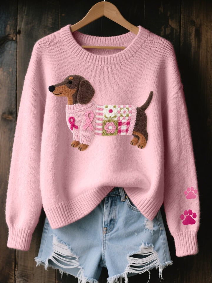 Naoni – Strickpullover Mit Dachshund Motiv Aus Wollfilz
