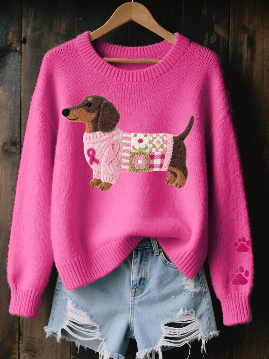 Naoni – Strickpullover Mit Dachshund Motiv Aus Wollfilz