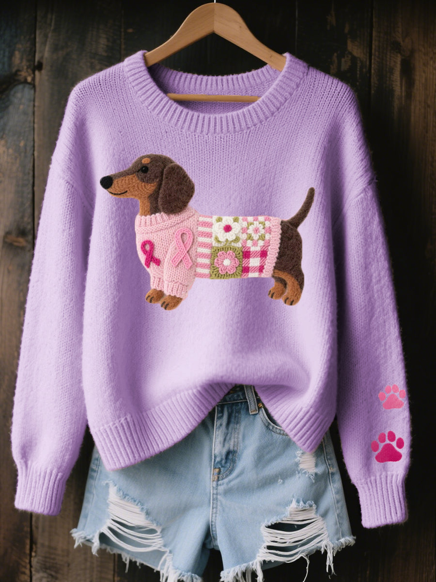 Naoni – Strickpullover Mit Dachshund Motiv Aus Wollfilz