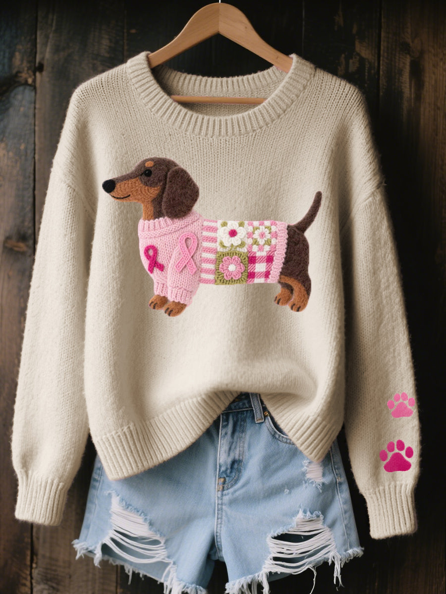 Naoni – Strickpullover Mit Dachshund Motiv Aus Wollfilz