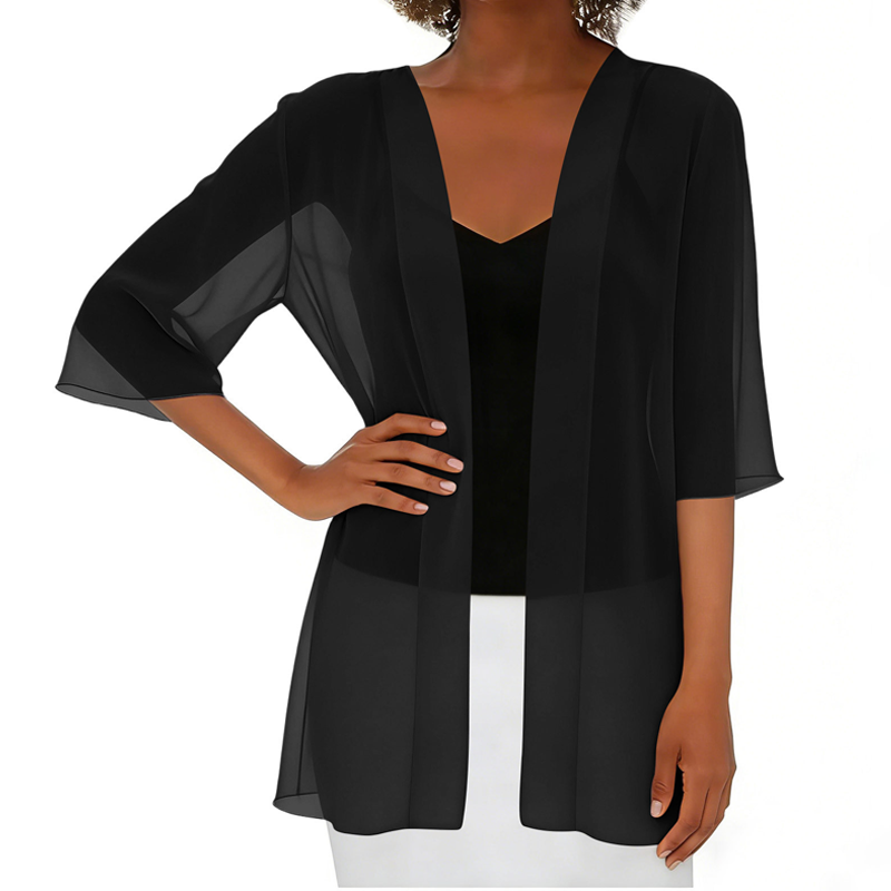 Paolaa - Leichte Transparente Offen Gewebte Strickjacke