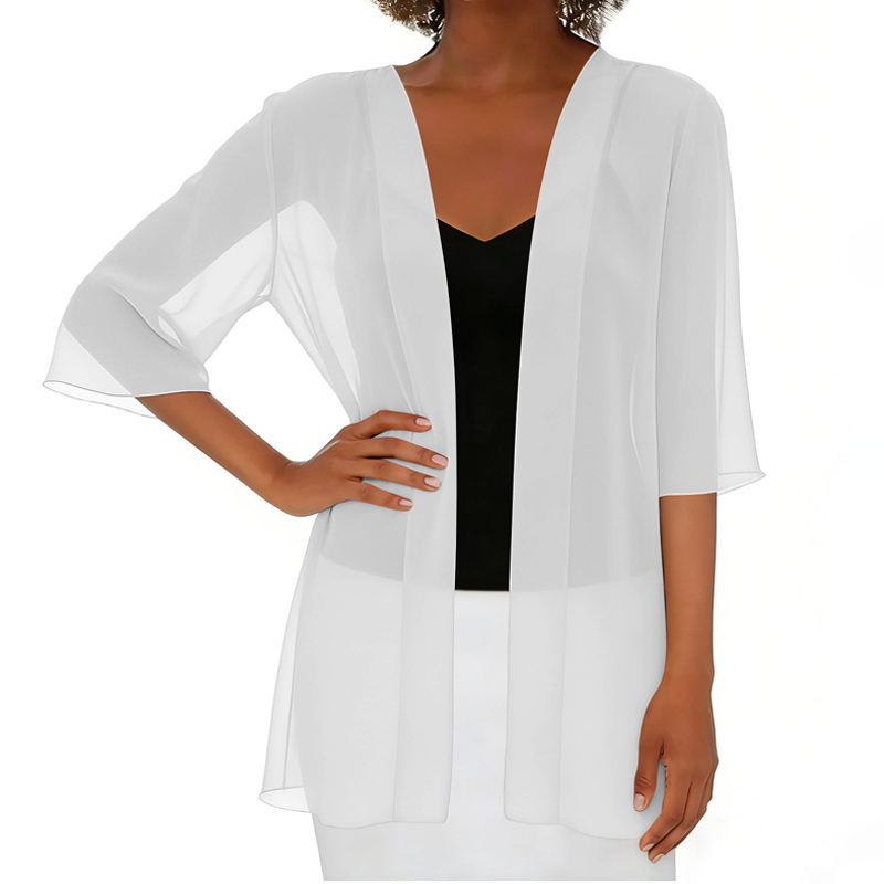 Paolaa - Leichte Transparente Offen Gewebte Strickjacke