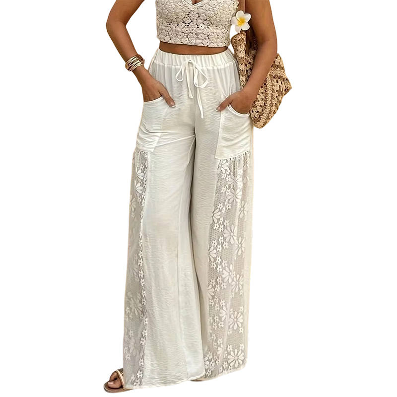 Qerina – Hose Mit Zarten Spitzen-Einsätzen Mit Blumenmuster