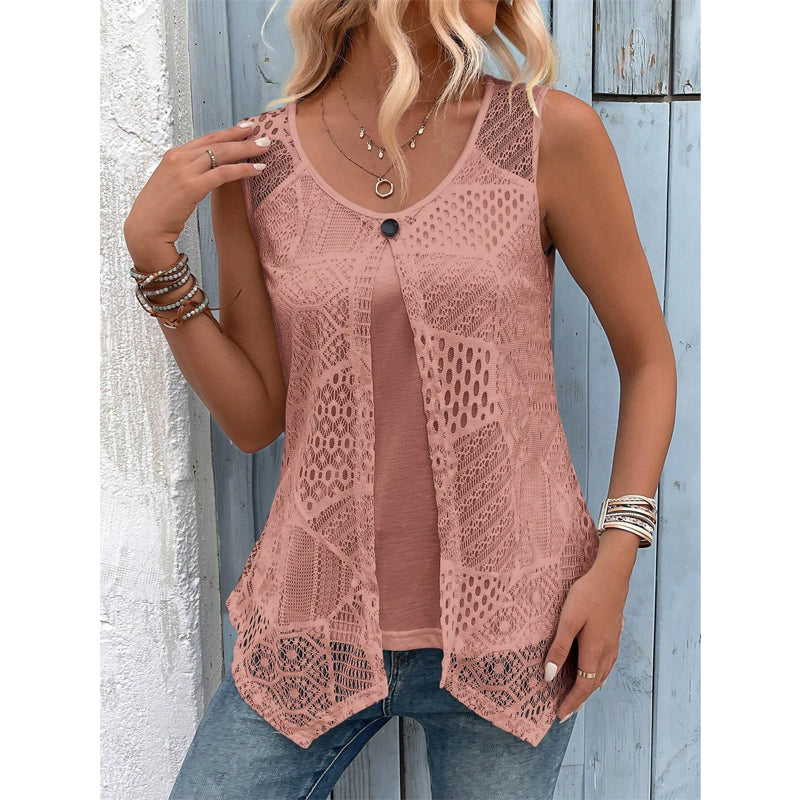 Raima – Gehäkelte, Ärmellose Strickjacke Mit Offenem Vorderteil