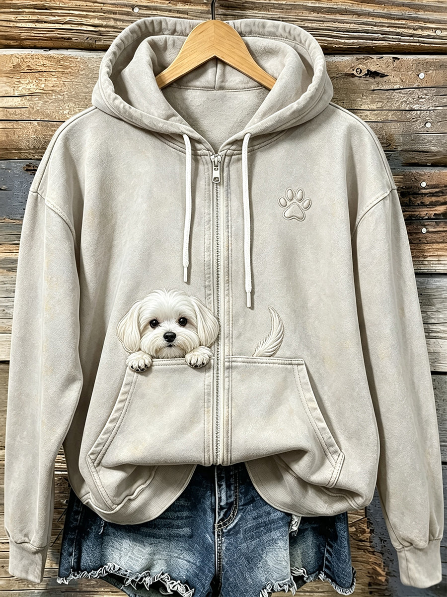 Shelezi - Kuscheliger Kapuzen Pullover Mit Reißverschluss Und Pfotenabdruck