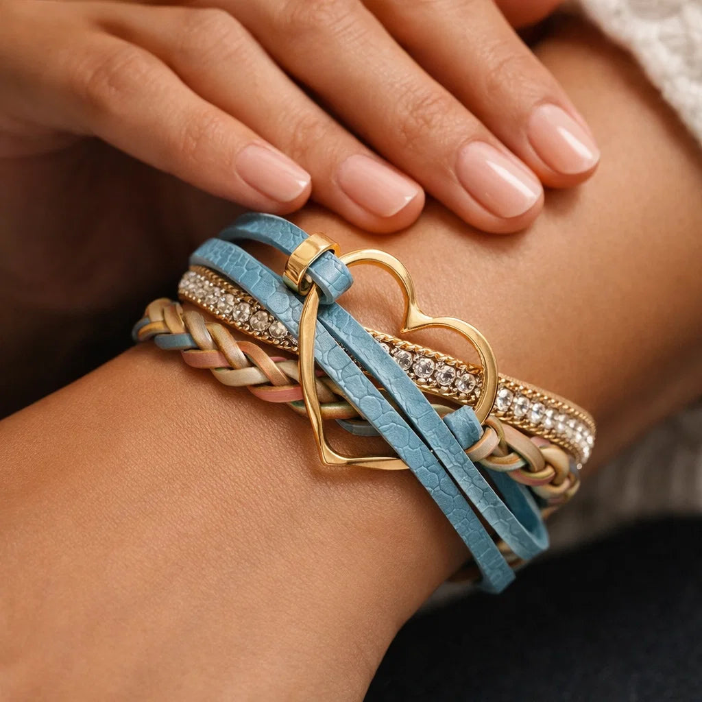 Reyn – Lederarmband mit Herzanhänger in Lagenoptik